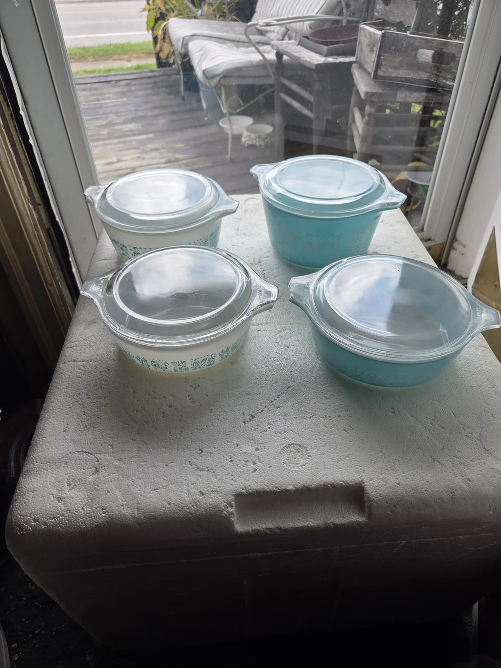 Vintage Turquoise and White Pyrex  Butter Print  8pc